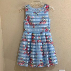 Knitworks Girls Sz 12 Floral Shadow Stripe Special Occasion Dress